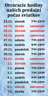 Otv�racie hodiny po�as sviatkov