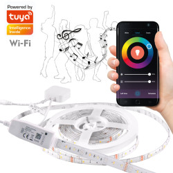 LED psik WiFi 5m 3000K + 6000K + RGB IP65, hudobn funkcia Tuya