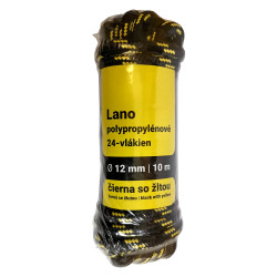 Lano polypropylnov, 24-vlkien, ierna so ltou 12mm/10m